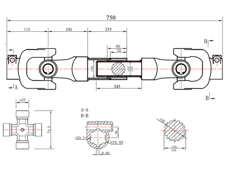 PTO 75cm, spline type