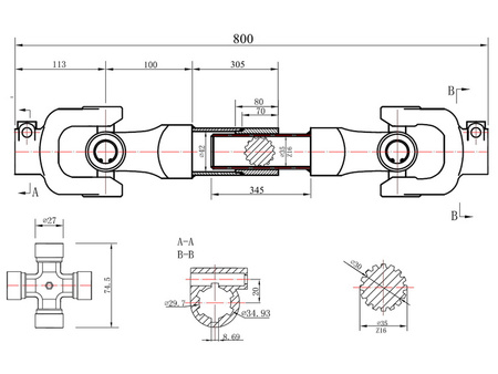 PTO 80cm, spline type